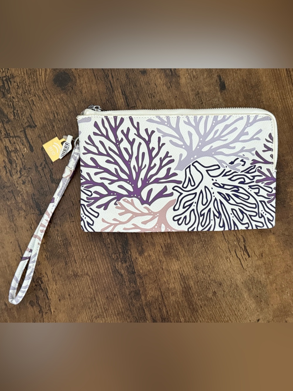 Happy Wahine Wristlet Wallet Hawaii Coral Print Melanie Coral Purple RFID